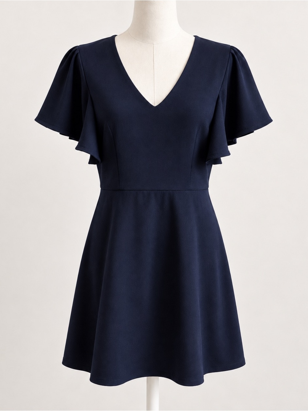 LOFT Navy Flutter Sleeve Dress Size 6 V Neck Fit Flare Work Career